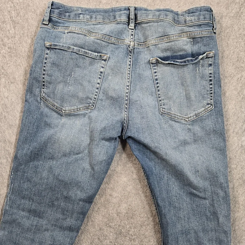 Topman Stretch Skinny Jeans Mens 34x32 (tag 36x34) Blue Distressed Stretch Denim
